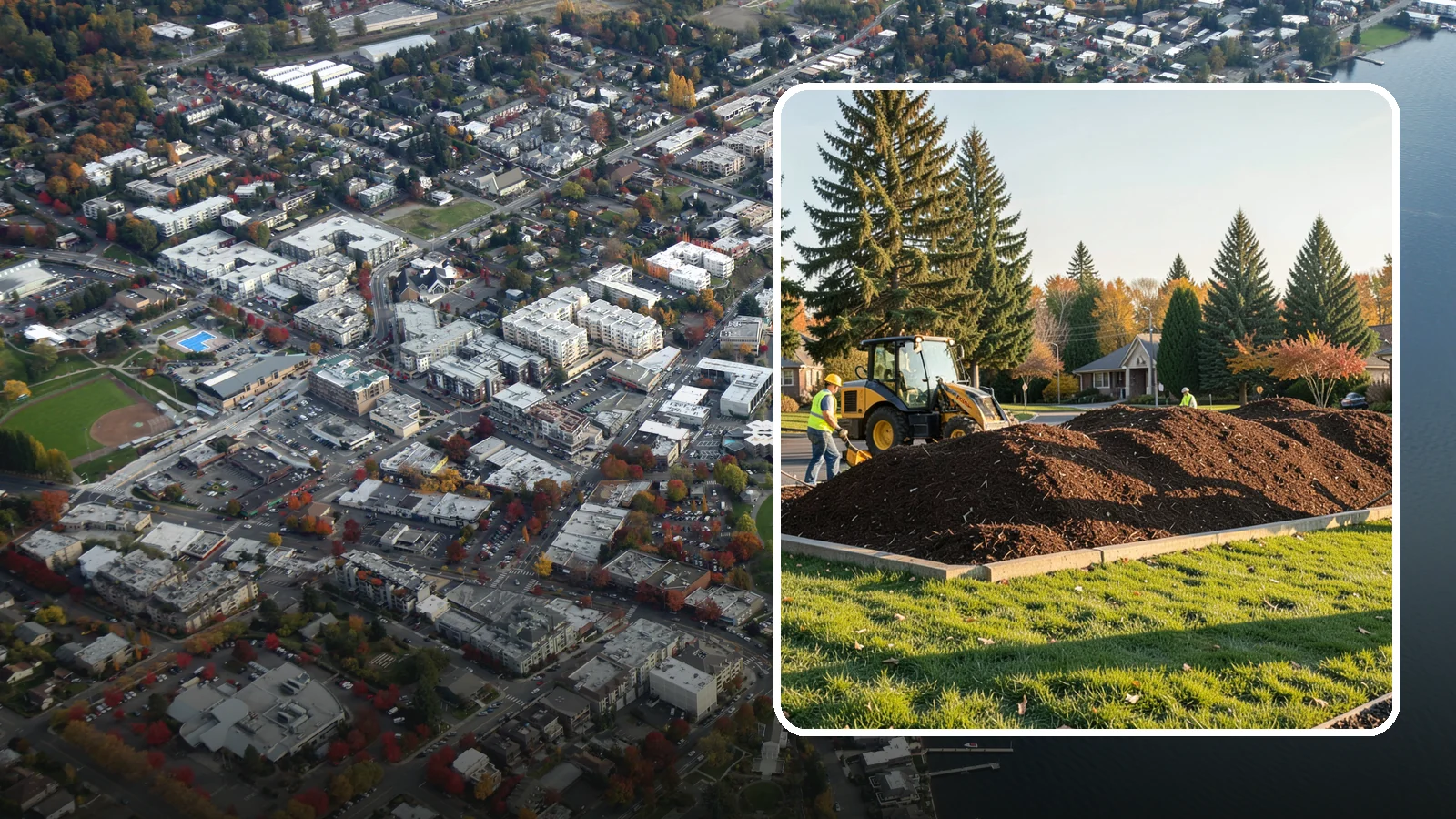 Mulch Installation in Kirkland, King County, WA - Fresh mulch installation that suppresses weeds, retains moisture, and gives public beds a uniform finish.