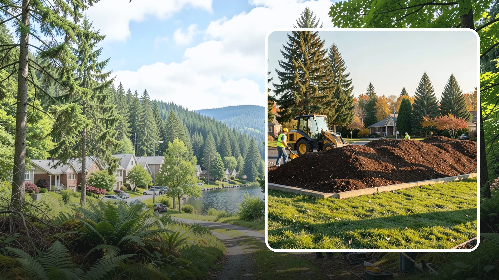 Mulch Installation in Lake Forest Park, King County, WA - Fresh mulch installation that suppresses weeds, retains moisture, and gives public beds a uniform finish.