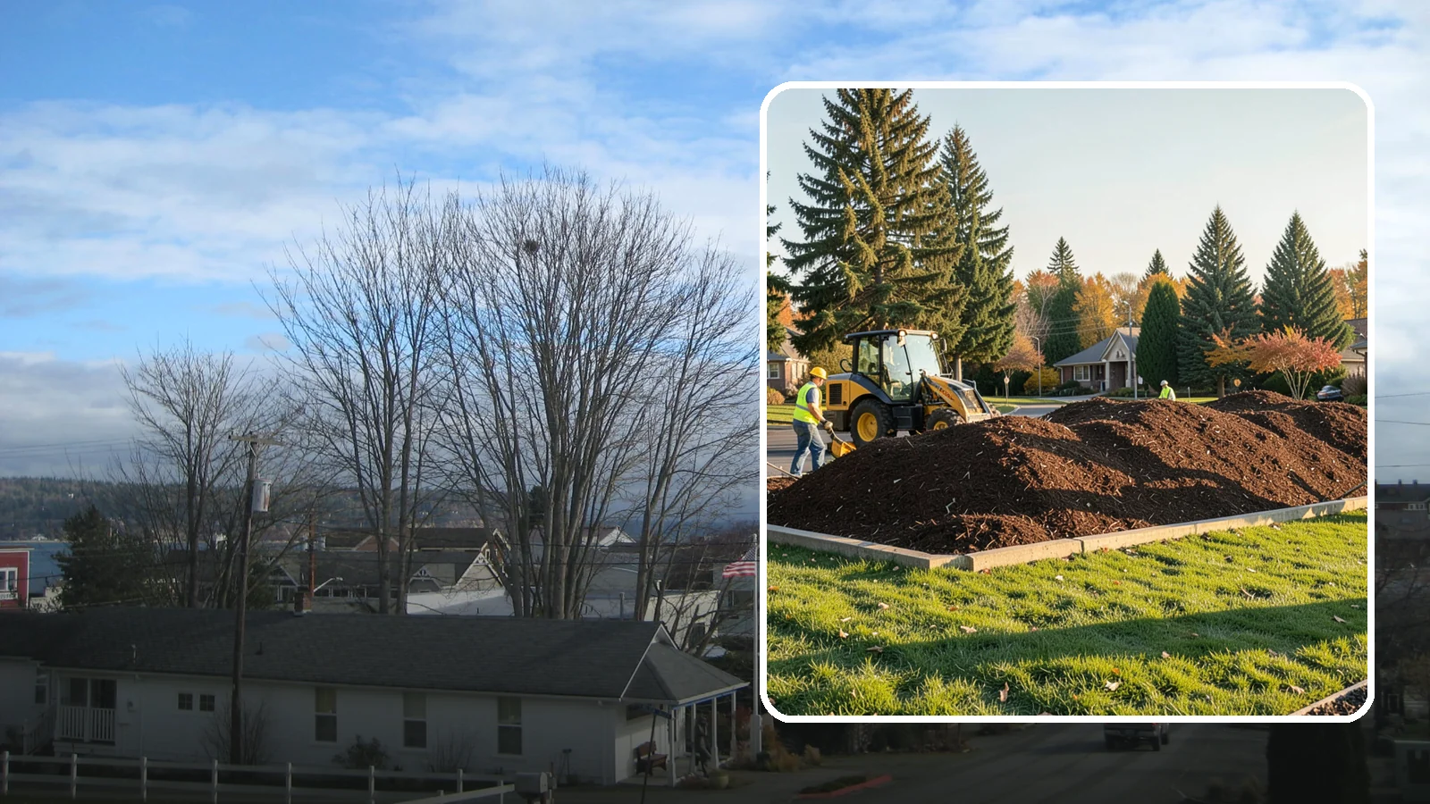 Mulch Installation in Langley, Island County, WA - Fresh mulch installation that suppresses weeds, retains moisture, and gives public beds a uniform finish.