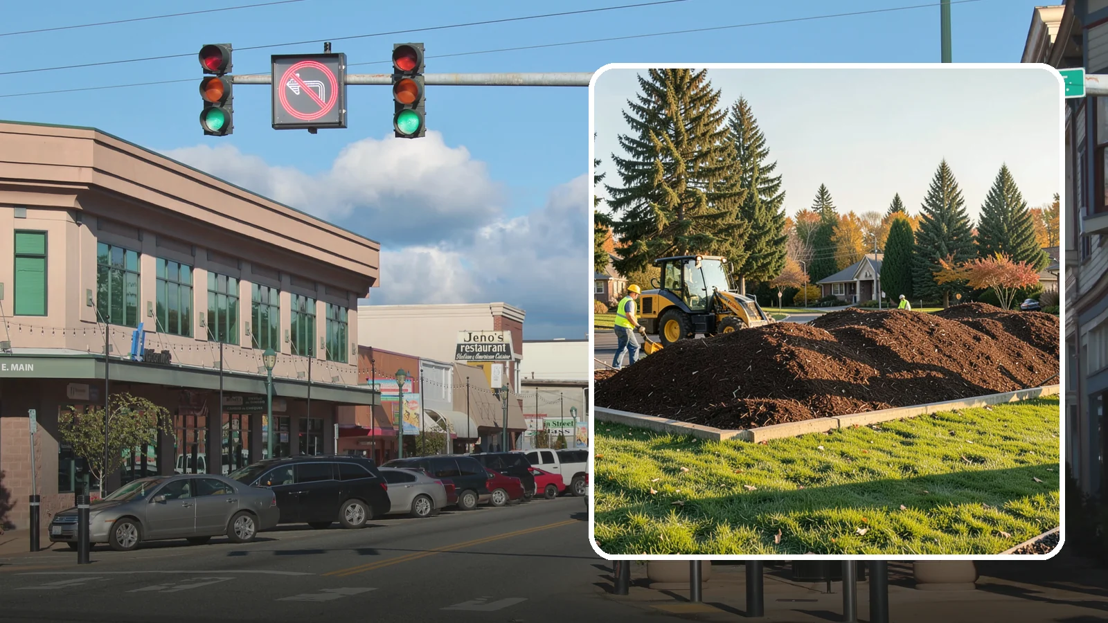 Mulch Installation in Monroe, Snohomish County, WA - Fresh mulch installation that suppresses weeds, retains moisture, and gives public beds a uniform finish.