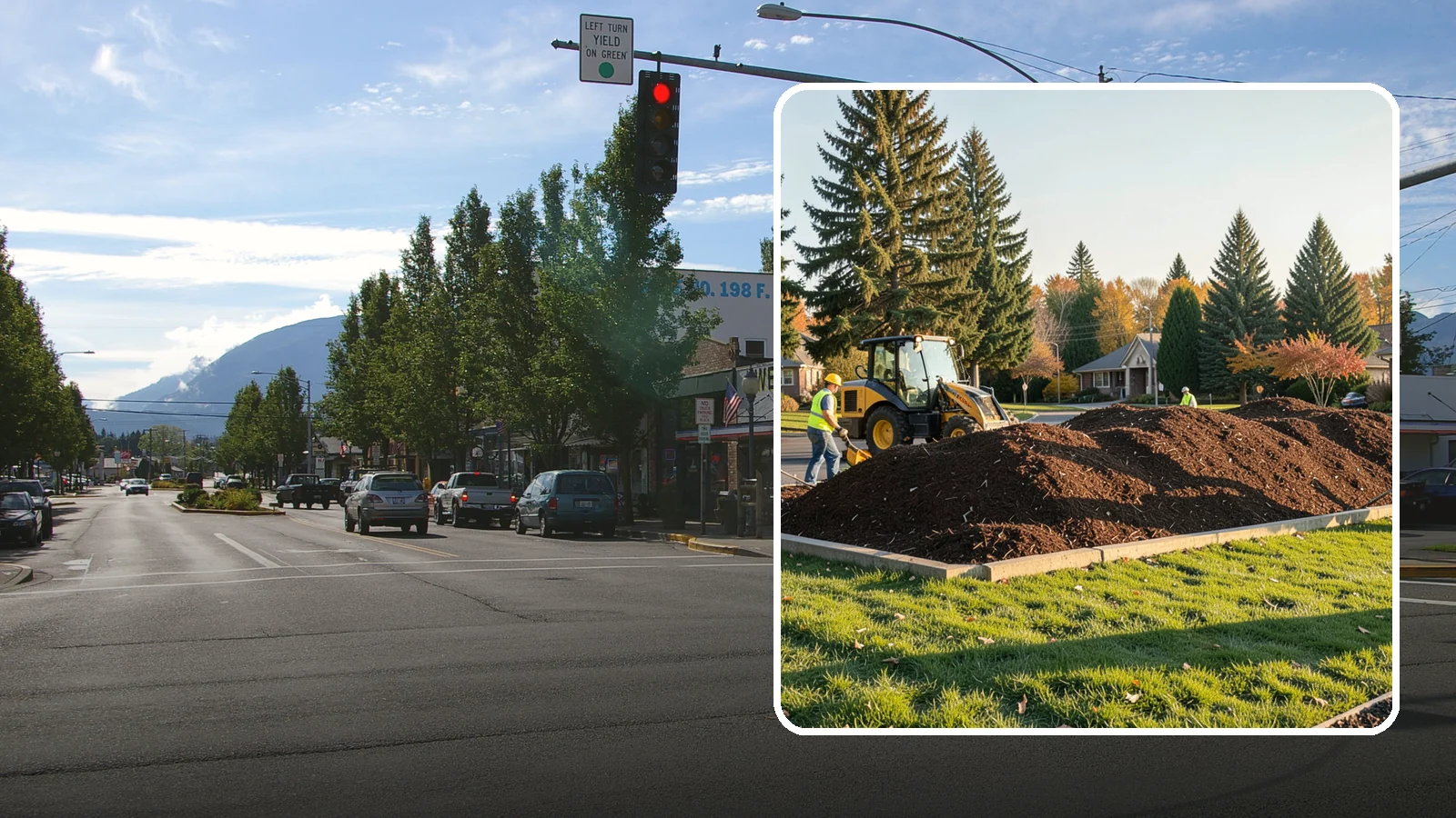 Mulch Installation in North Bend, King County, WA - Fresh mulch installation that suppresses weeds, retains moisture, and gives public beds a uniform finish.