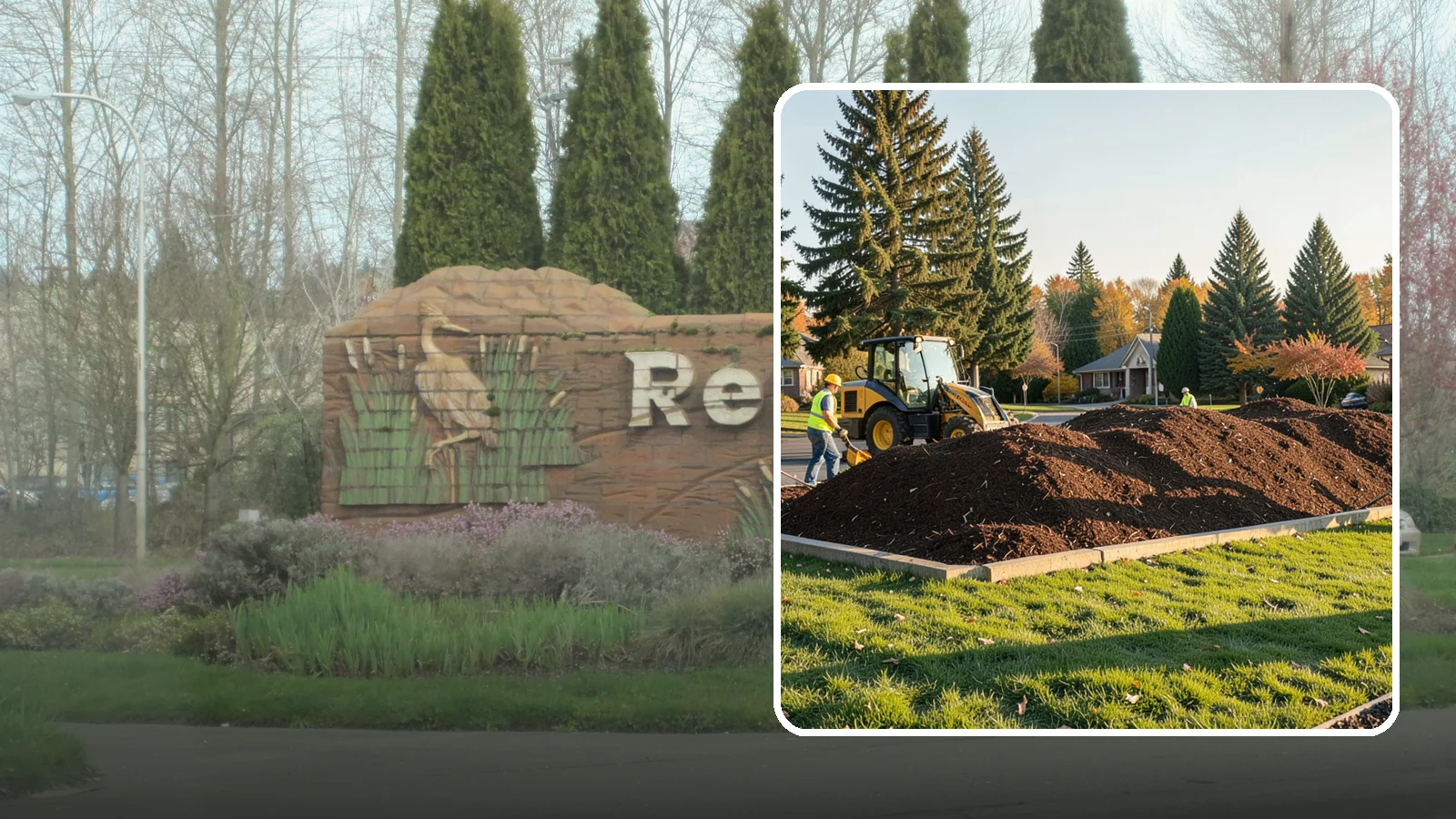 Mulch Installation in Renton, King County, WA - Fresh mulch installation that suppresses weeds, retains moisture, and gives public beds a uniform finish.