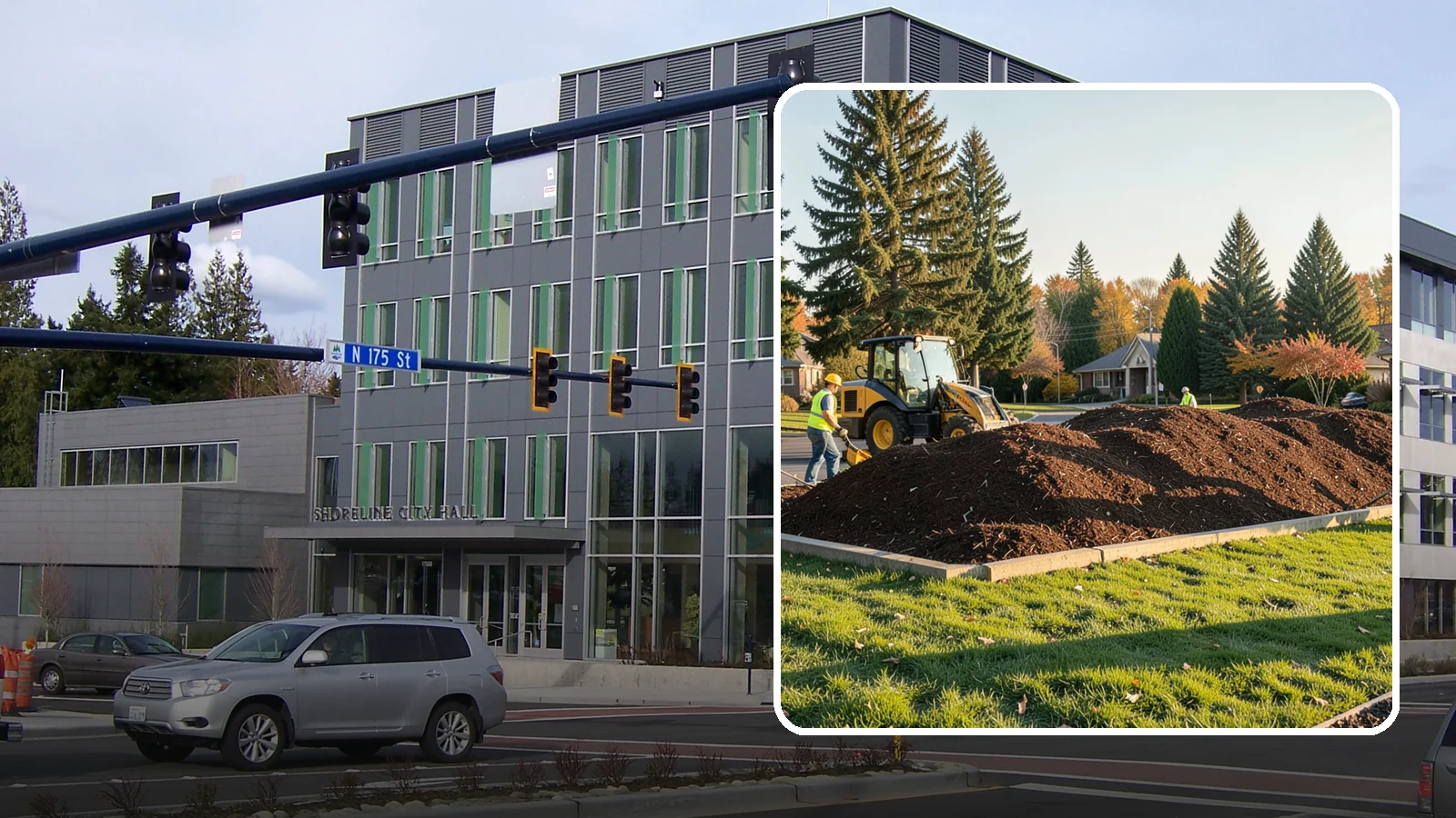 Mulch Installation in Shoreline, King County, WA - Fresh mulch installation that suppresses weeds, retains moisture, and gives public beds a uniform finish.