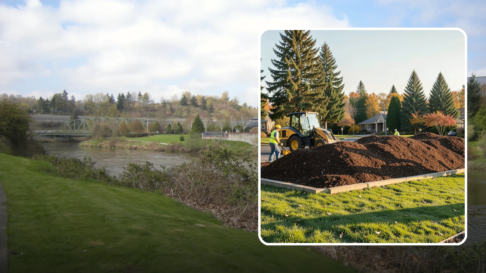 Mulch Installation in Tukwila, King County, WA - Fresh mulch installation that suppresses weeds, retains moisture, and gives public beds a uniform finish.