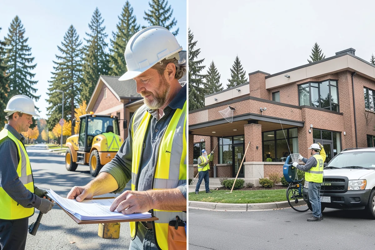 Municipal ADA Ramp Construction in Buckley, Pierce County, WA - Field measurement of existing slopes, landings, and drainage