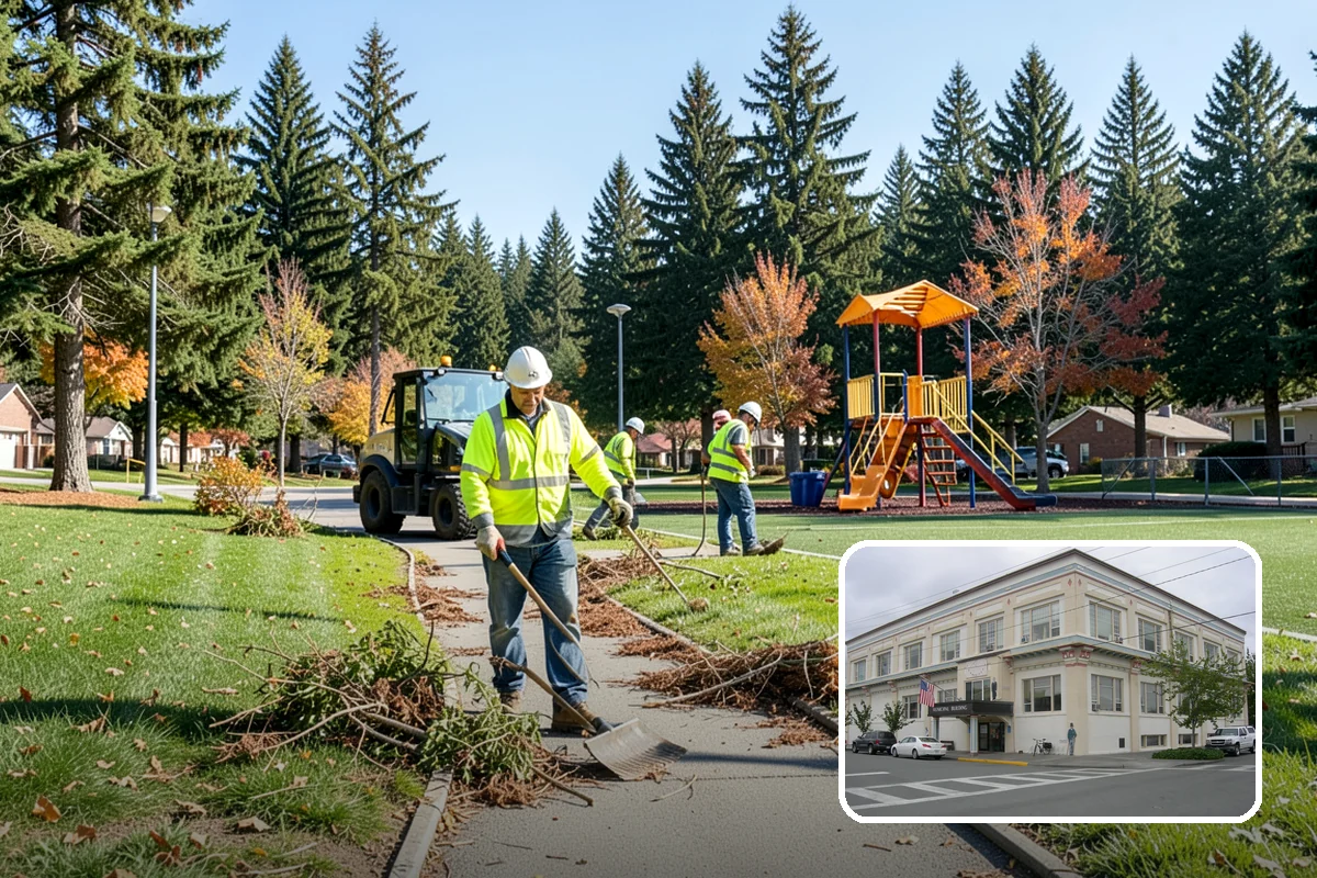 Municipal Bark Installation in Anacortes, Skagit County, WA - Uniform bark depth improves the appearance of public landscapes