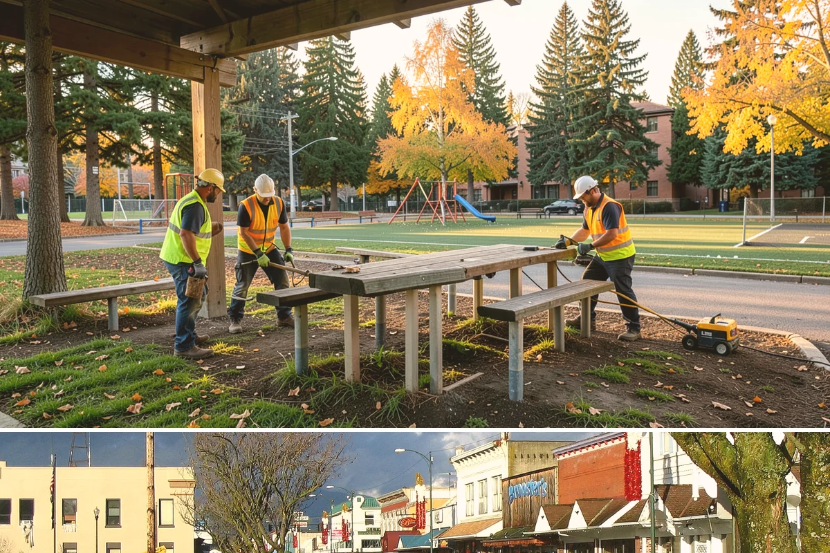 Municipal Bark Installation in Arlington, Snohomish County, WA - Bark is best applied in spring to suppress the season's weed growth, with fall touch-ups keeping beds tidy through winter.