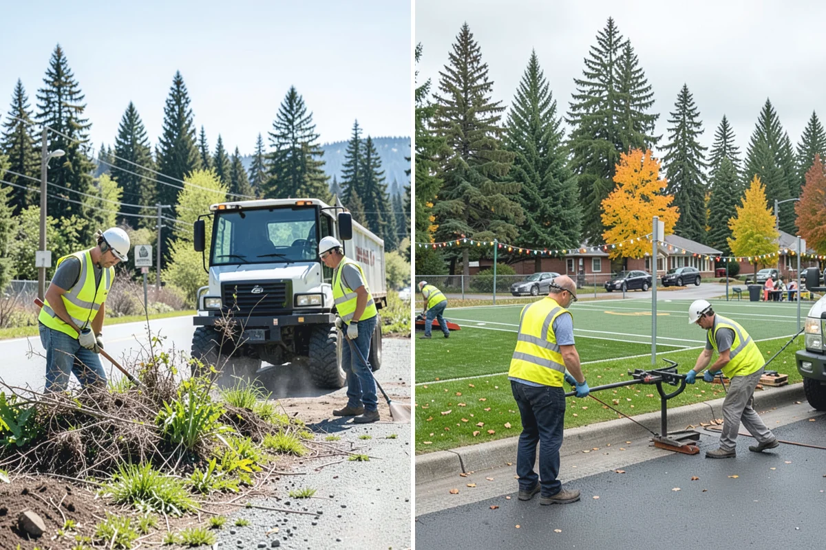 Municipal Bark Installation in Auburn, King County, WA - We measure beds and confirm bark type, color, and target depth