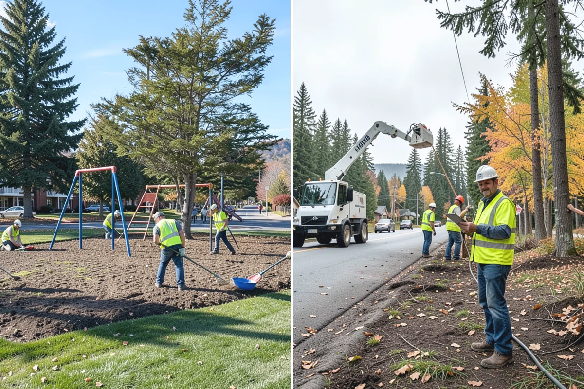 Municipal Bark Installation in Bonney Lake, Pierce County, WA - We measure beds and confirm bark type, color, and target depth