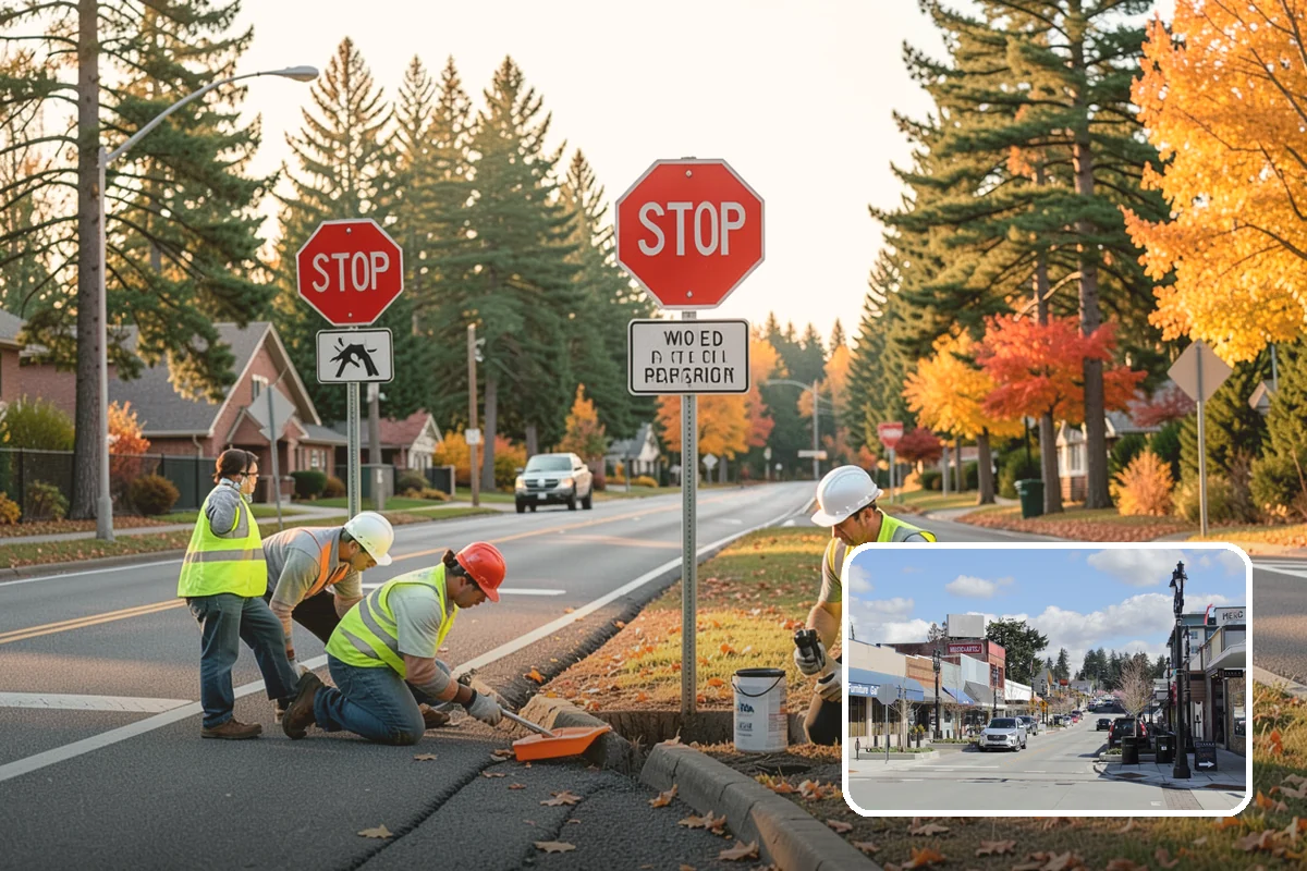 Municipal Bark Installation in Bothell, King County, WA - Uniform bark depth improves the appearance of public landscapes