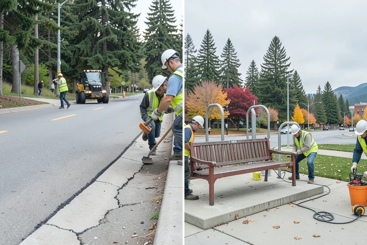 Municipal Bark Installation in Coupeville, Island County, WA - We measure beds and confirm bark type, color, and target depth