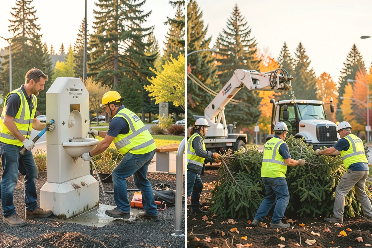 Municipal Bark Installation in Edgewood, Pierce County, WA - We measure beds and confirm bark type, color, and target depth