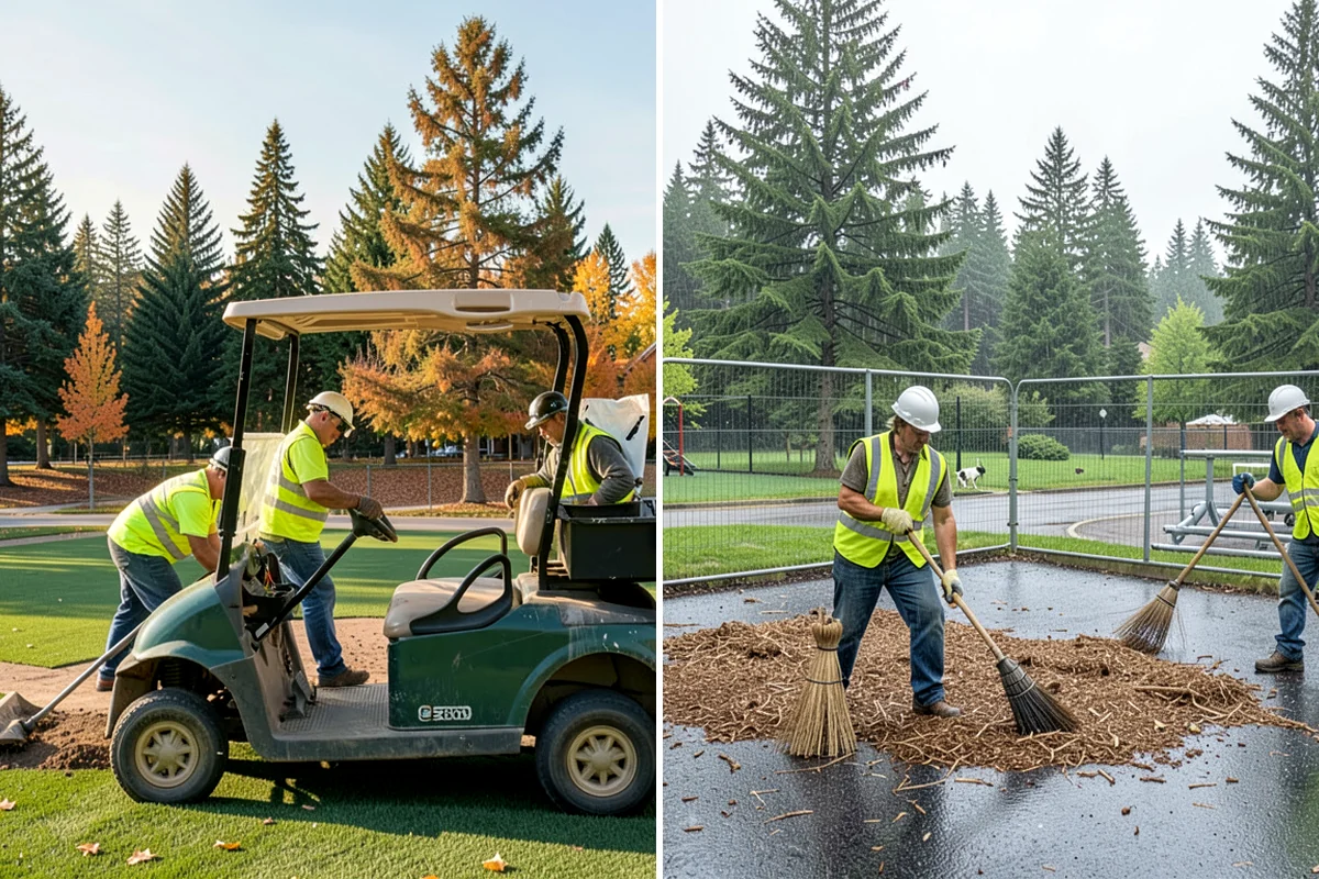 Municipal Bark Installation in Fircrest, Pierce County, WA - We measure beds and confirm bark type, color, and target depth