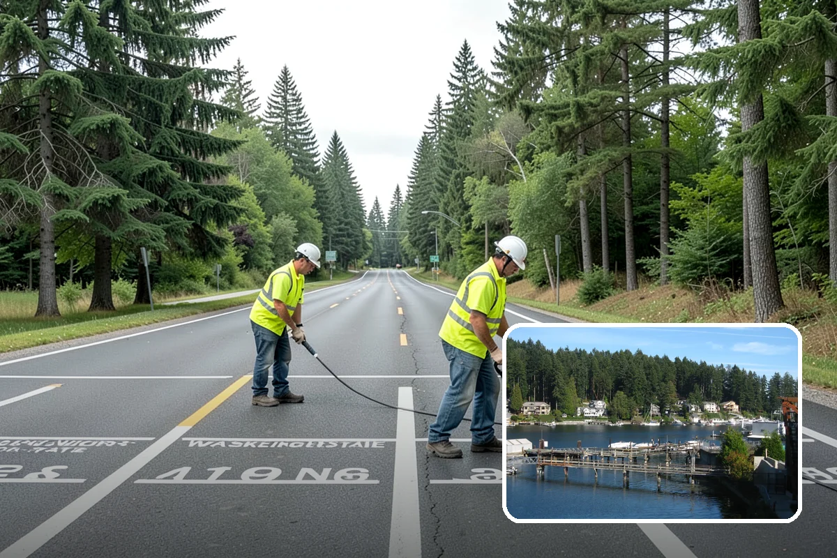 Municipal Bark Installation in Gig Harbor, Pierce County, WA - Uniform bark depth improves the appearance of public landscapes