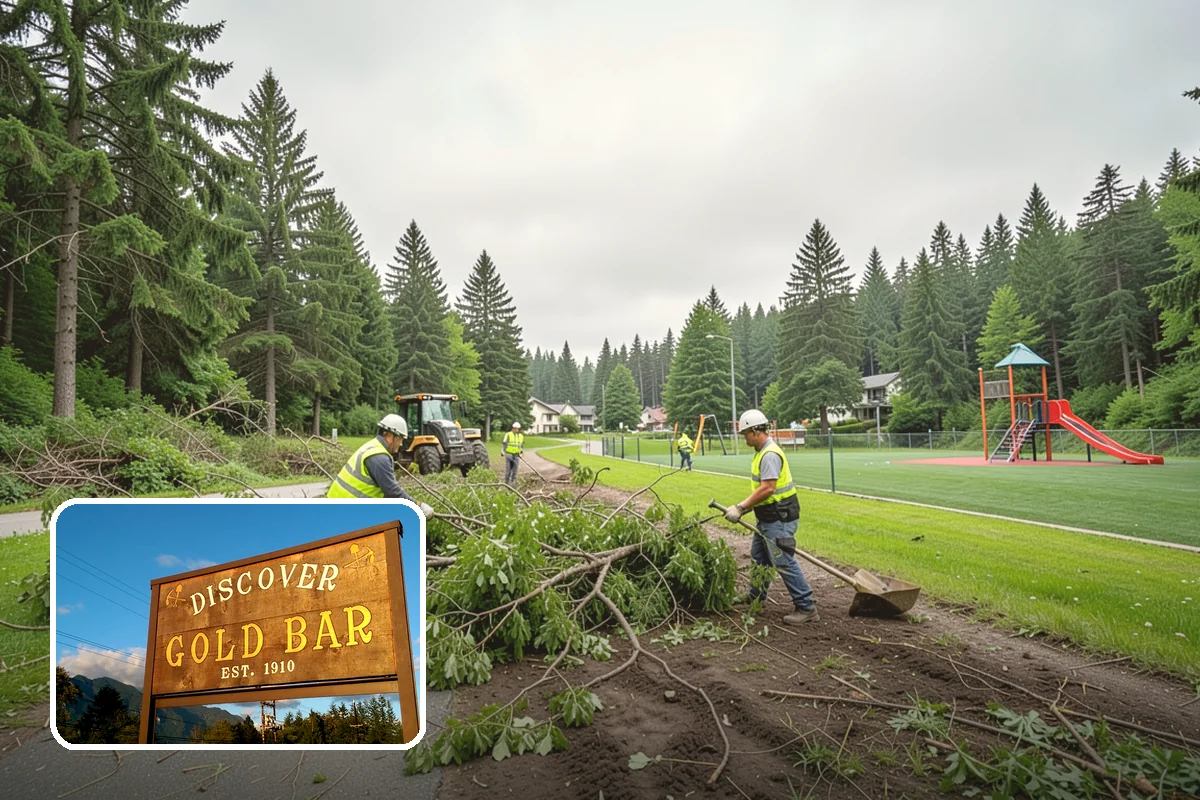 Municipal Bark Installation in Gold Bar, Snohomish County, WA - Uniform bark depth improves the appearance of public landscapes