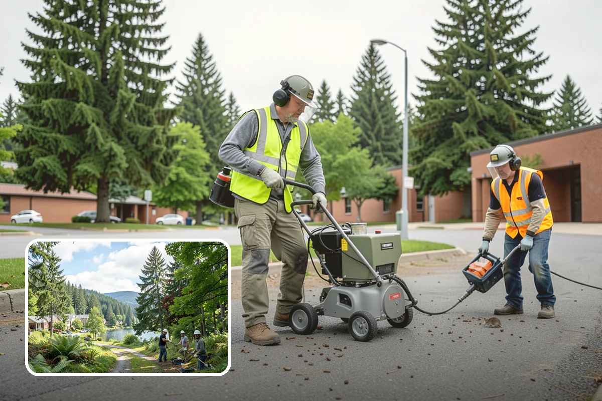 Municipal Bark Installation in Lake Forest Park, King County, WA - Uniform bark depth improves the appearance of public landscapes