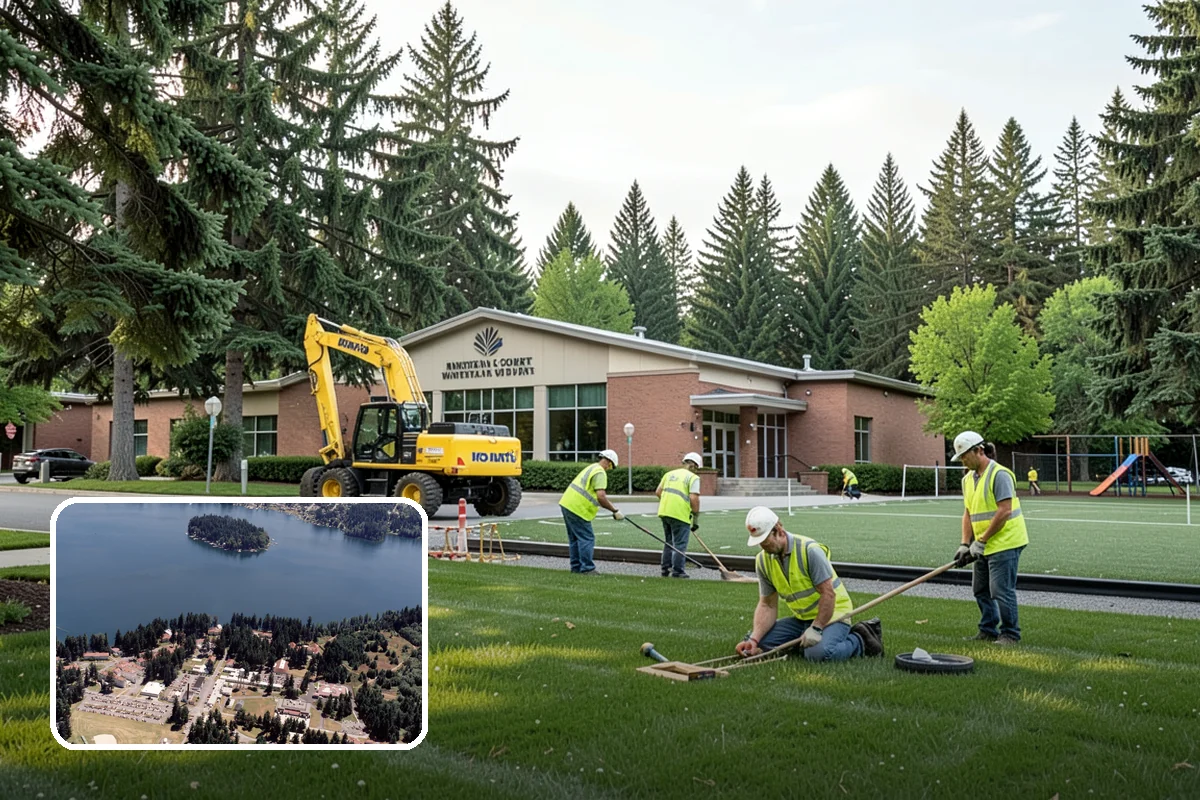 Municipal Bark Installation in Lakewood, Pierce County, WA - Uniform bark depth improves the appearance of public landscapes