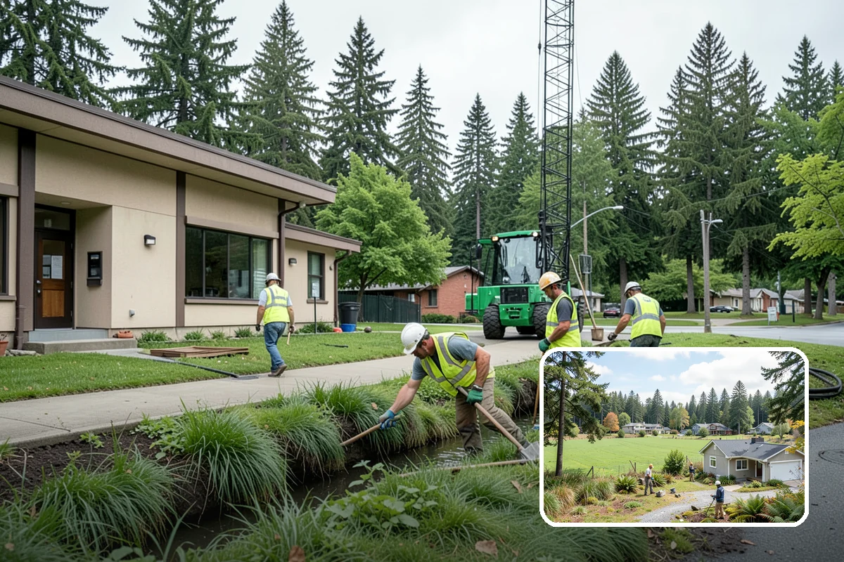 Municipal Bark Installation in Lyman, Skagit County, WA - Uniform bark depth improves the appearance of public landscapes
