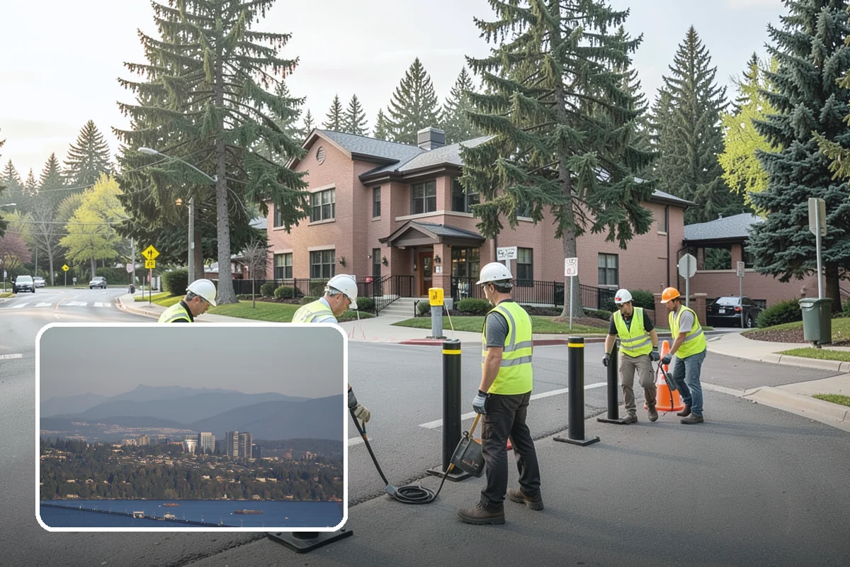 Municipal Bark Installation in Medina, King County, WA - Uniform bark depth improves the appearance of public landscapes