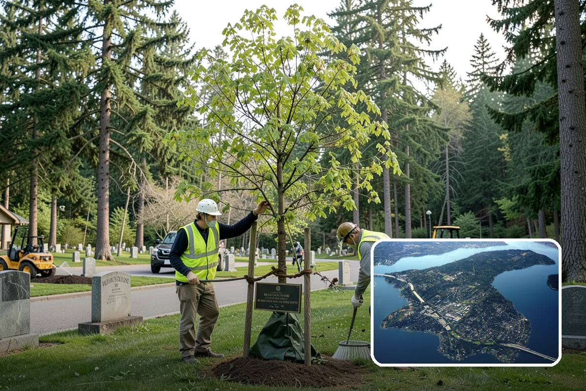 Municipal Bark Installation in Mercer Island, King County, WA - Uniform bark depth improves the appearance of public landscapes