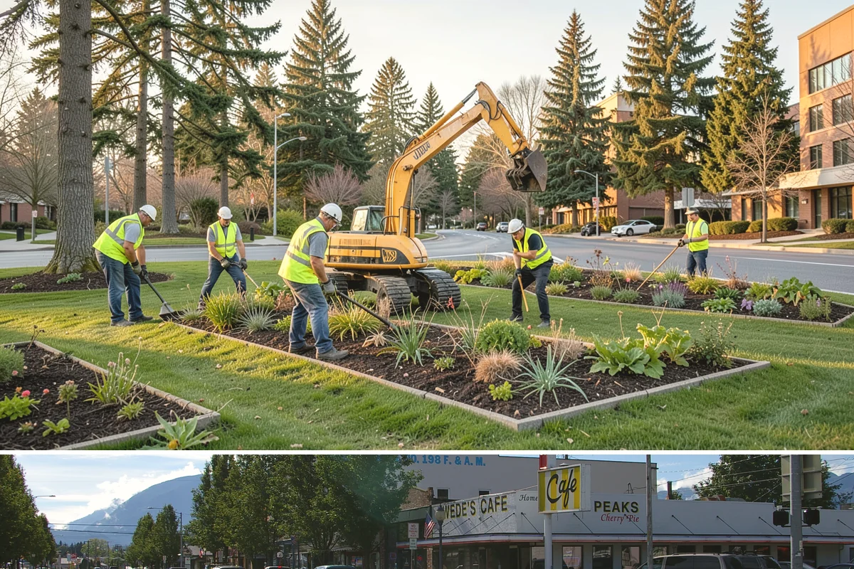 Municipal Bark Installation in North Bend, King County, WA - Bark is best applied in spring to suppress the season's weed growth, with fall touch-ups keeping beds tidy through winter.