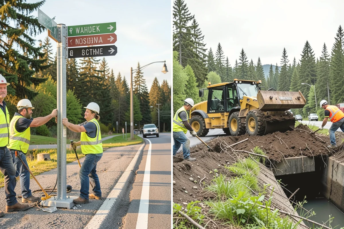 Municipal Bark Installation in Oak Harbor, Island County, WA - We measure beds and confirm bark type, color, and target depth