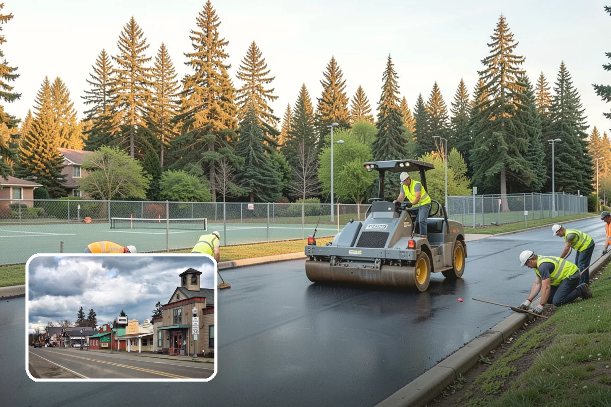 Municipal Bark Installation in Roy, Pierce County, WA - Uniform bark depth improves the appearance of public landscapes