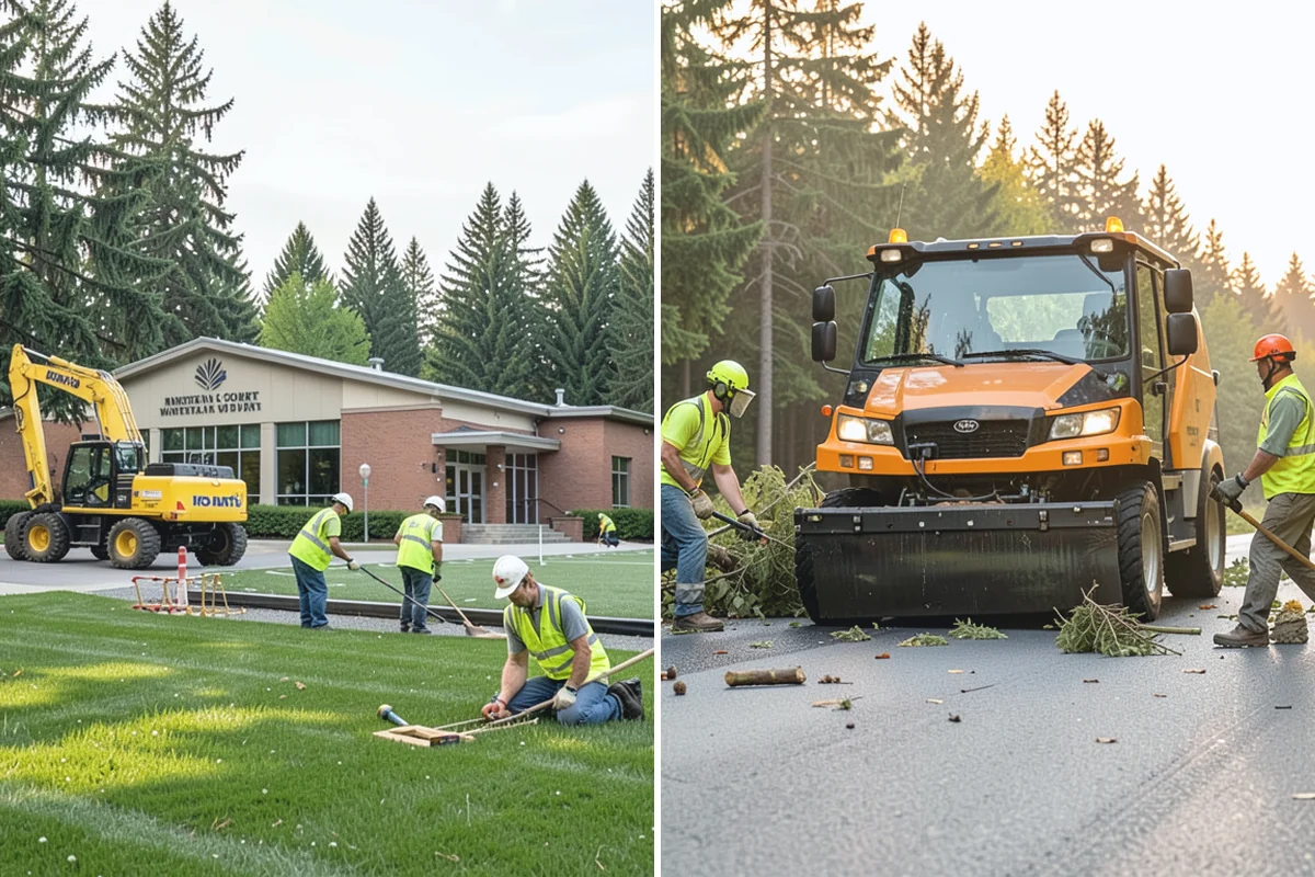 Municipal Bark Installation in Wilkeson, Pierce County, WA - We measure beds and confirm bark type, color, and target depth
