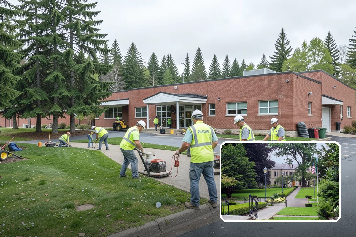 Municipal Bark Installation in Woodinville, King County, WA - Uniform bark depth improves the appearance of public landscapes