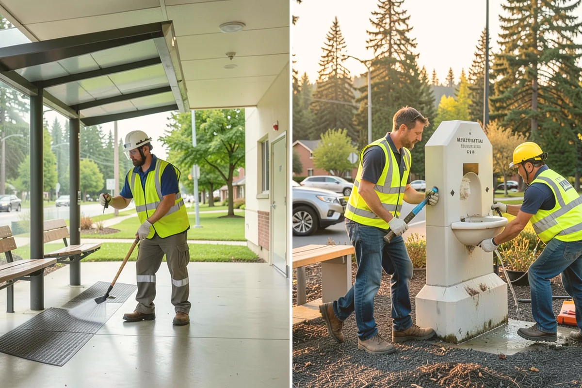 Municipal Building Washing in Brier, Snohomish County, WA - We evaluate substrates and select appropriate cleaning methods
