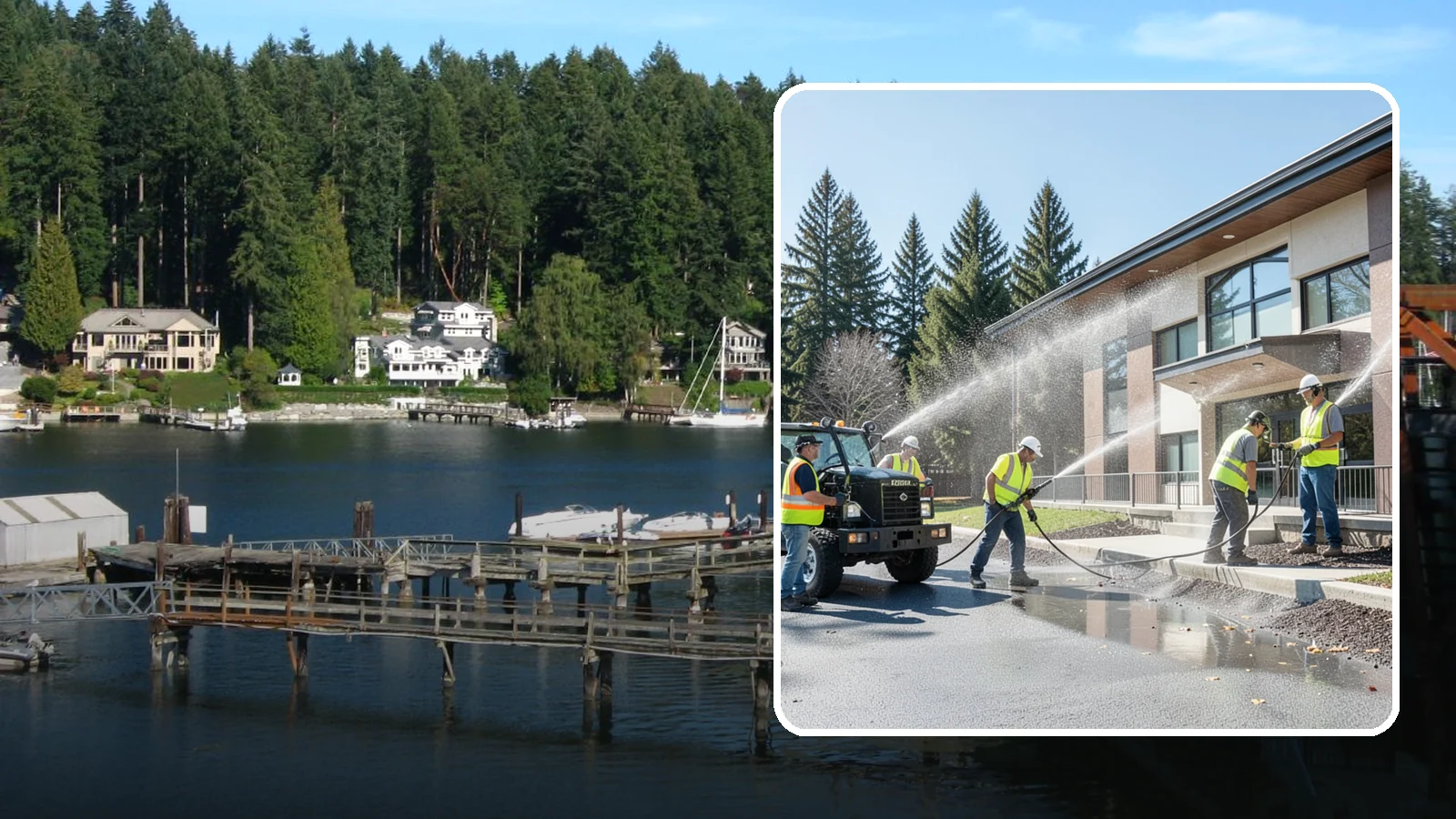 Municipal Building Washing in Gig Harbor, Pierce County, WA - We wash public building exteriors to remove mildew, algae, and grime using safe methods for Western Washington civic facilities.
