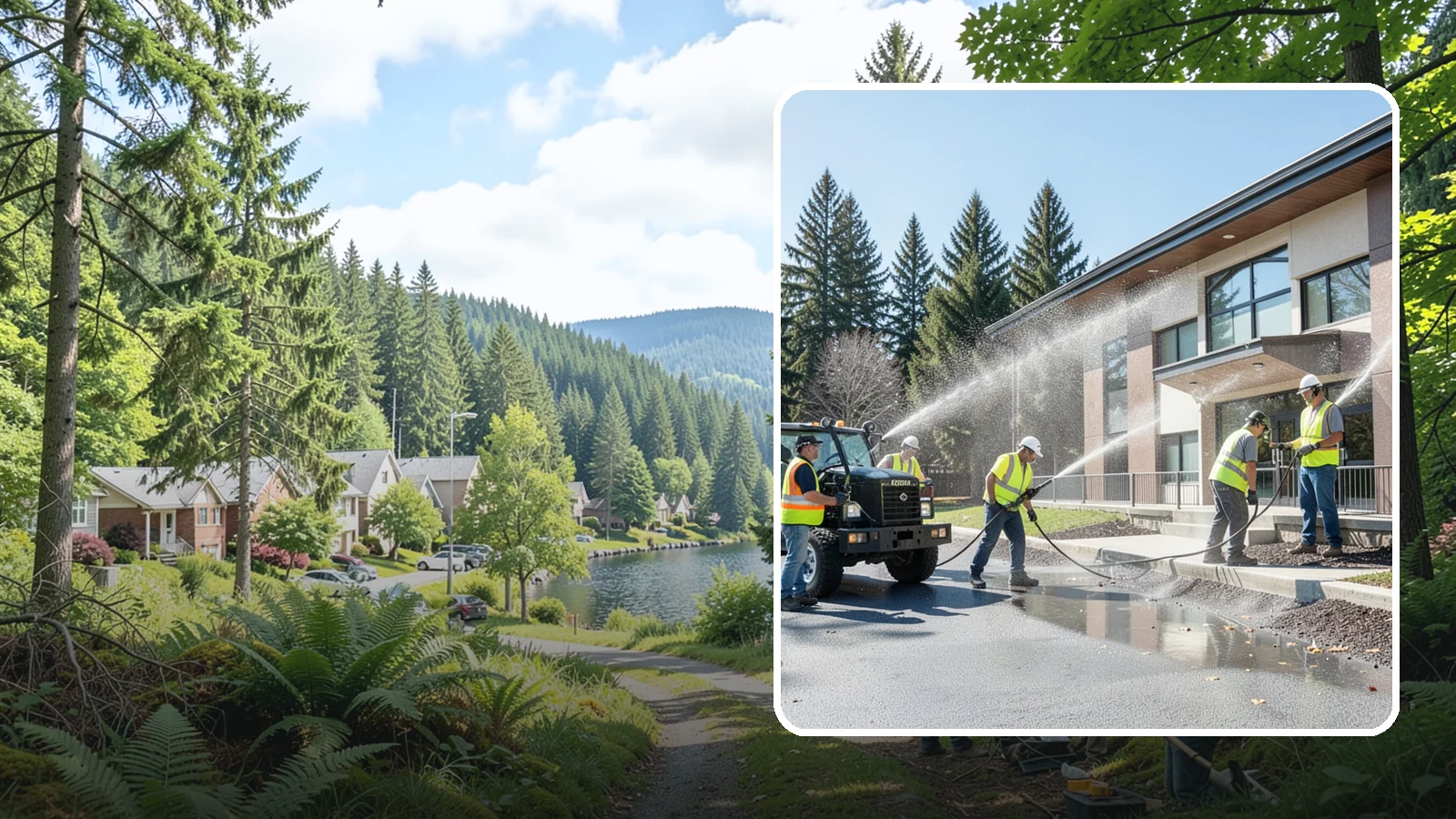 Municipal Building Washing in Lake Forest Park, King County, WA - We wash public building exteriors to remove mildew, algae, and grime using safe methods for Western Washington civic facilities.