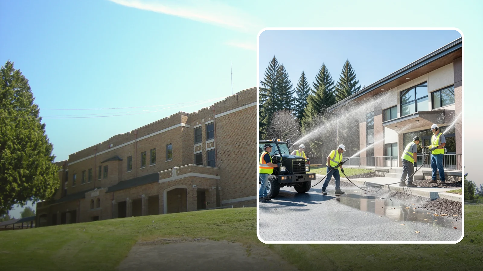 Municipal Building Washing in Maple Valley, King County, WA - We wash public building exteriors to remove mildew, algae, and grime using safe methods for Western Washington civic facilities.