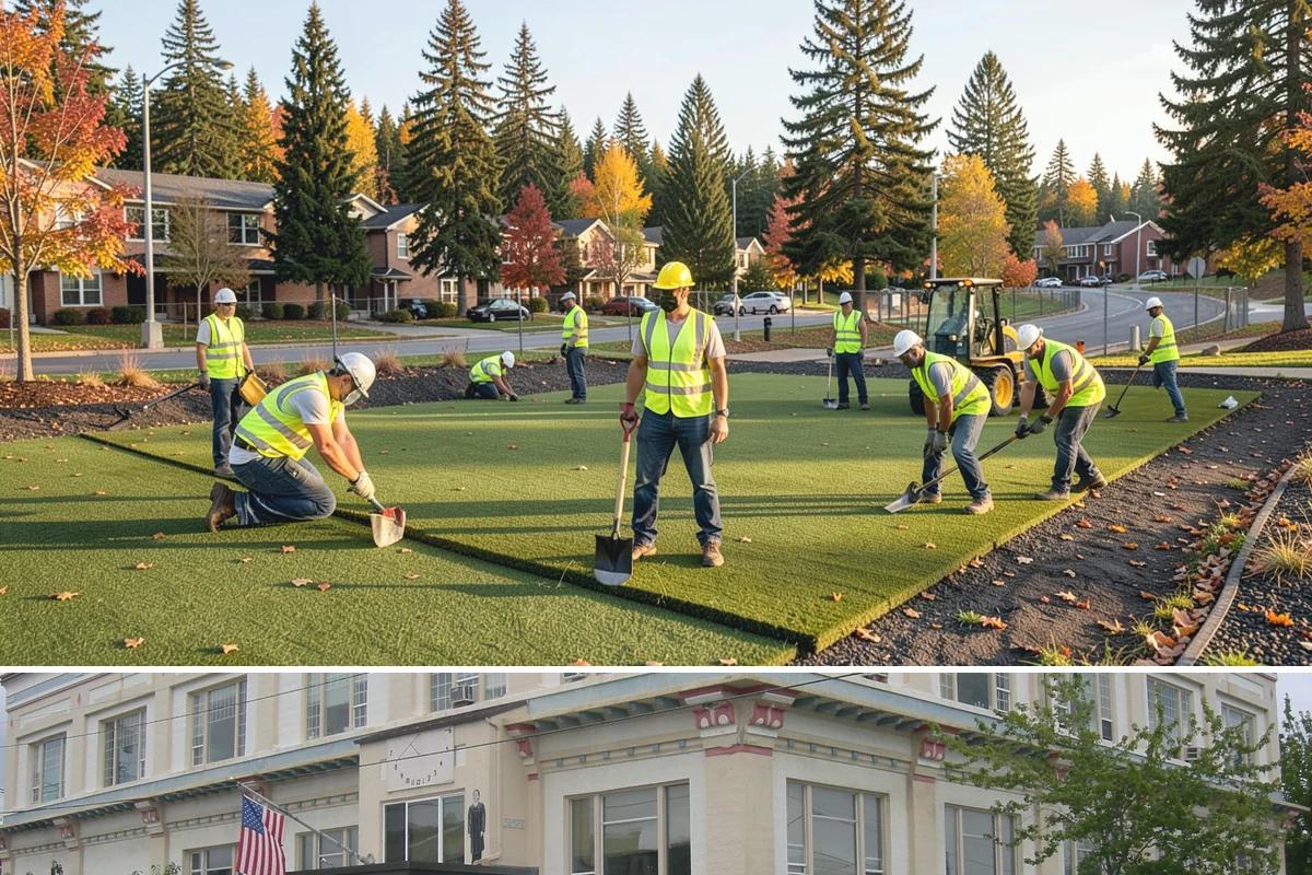 Municipal Court Facility Maintenance in Anacortes, Skagit County, WA - Entry landscapes are refreshed each spring, while leaf and slip-hazard control take priority through the wet fall months.