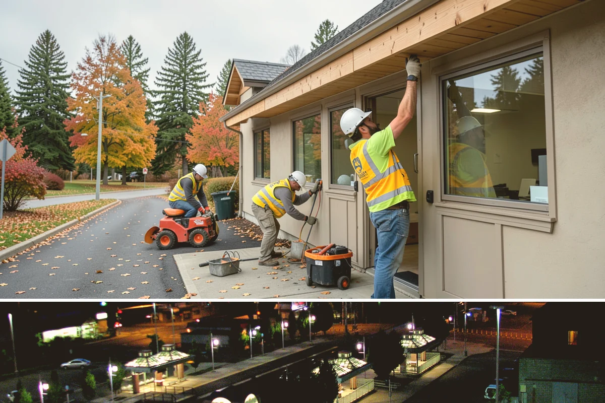 Municipal Court Facility Maintenance in Auburn, King County, WA - Entry landscapes are refreshed each spring, while leaf and slip-hazard control take priority through the wet fall months.