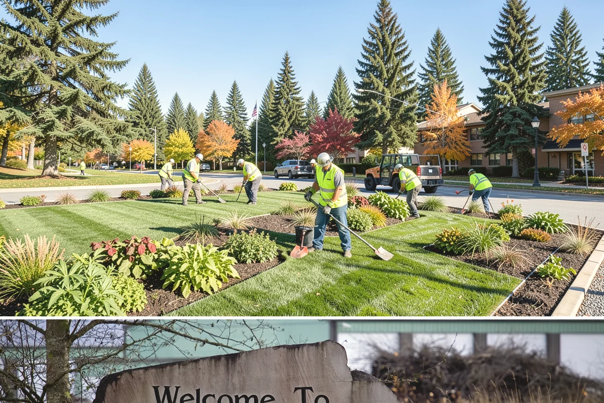 Municipal Court Facility Maintenance in Buckley, Pierce County, WA - Entry landscapes are refreshed each spring, while leaf and slip-hazard control take priority through the wet fall months.