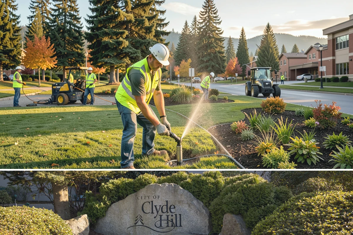 Municipal Court Facility Maintenance in Clyde Hill, King County, WA - Entry landscapes are refreshed each spring, while leaf and slip-hazard control take priority through the wet fall months.