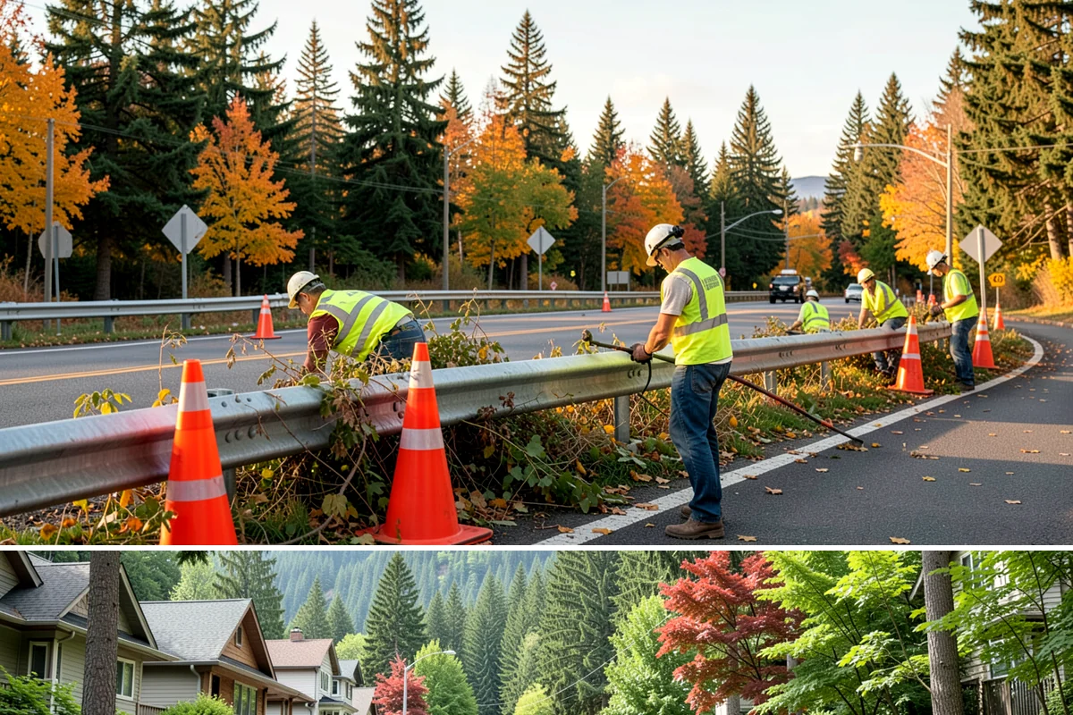 Municipal Court Facility Maintenance in Darrington, Snohomish County, WA - Entry landscapes are refreshed each spring, while leaf and slip-hazard control take priority through the wet fall months.