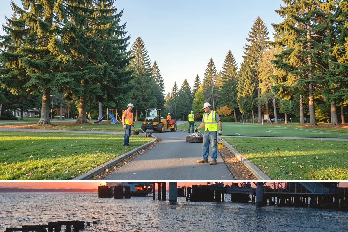 Municipal Court Facility Maintenance in Edmonds, Snohomish County, WA - Entry landscapes are refreshed each spring, while leaf and slip-hazard control take priority through the wet fall months.