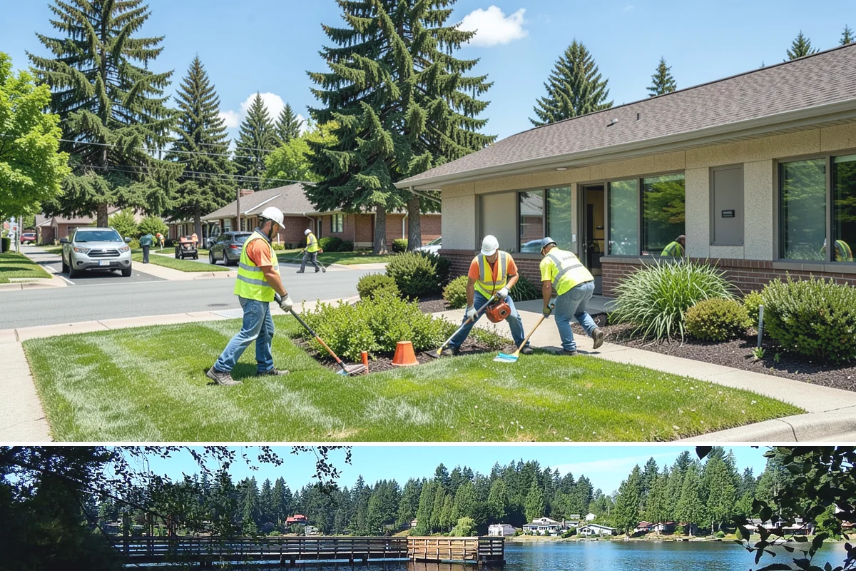 Municipal Court Facility Maintenance in Federal Way, King County, WA - Entry landscapes are refreshed each spring, while leaf and slip-hazard control take priority through the wet fall months.