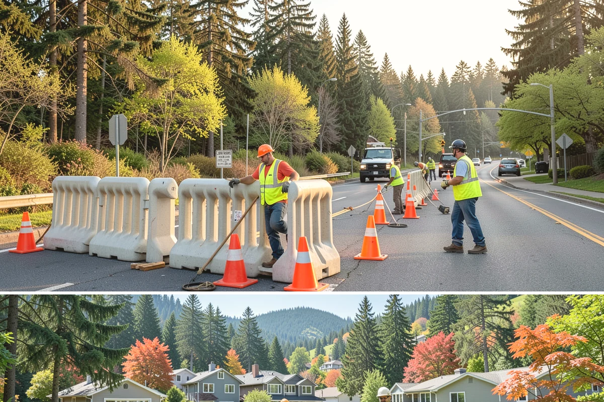 Municipal Court Facility Maintenance in Fircrest, Pierce County, WA - Entry landscapes are refreshed each spring, while leaf and slip-hazard control take priority through the wet fall months.