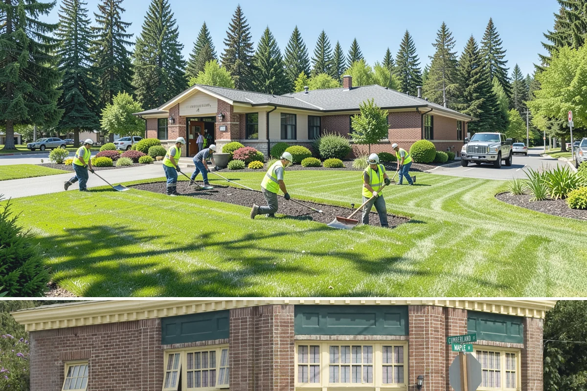 Municipal Court Facility Maintenance in Hamilton, Skagit County, WA - Entry landscapes are refreshed each spring, while leaf and slip-hazard control take priority through the wet fall months.