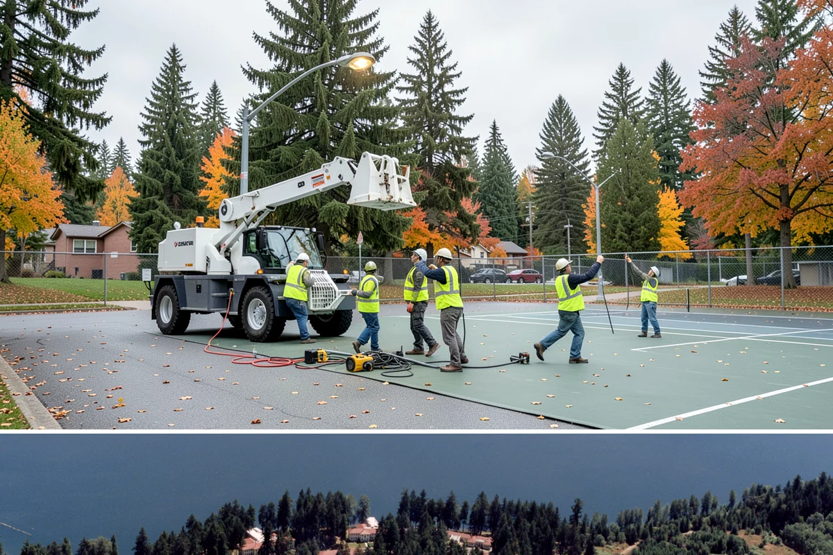 Municipal Court Facility Maintenance in Lakewood, Pierce County, WA - Entry landscapes are refreshed each spring, while leaf and slip-hazard control take priority through the wet fall months.