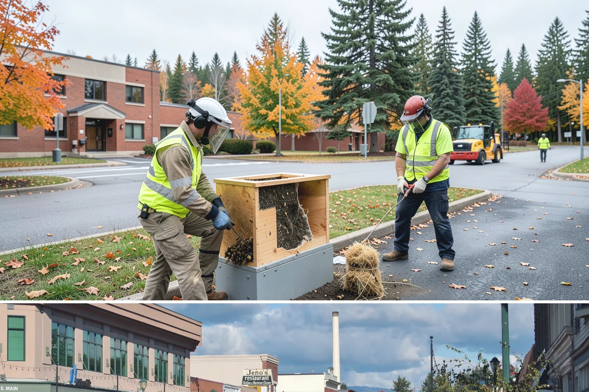 Municipal Court Facility Maintenance in Monroe, Snohomish County, WA - Entry landscapes are refreshed each spring, while leaf and slip-hazard control take priority through the wet fall months.