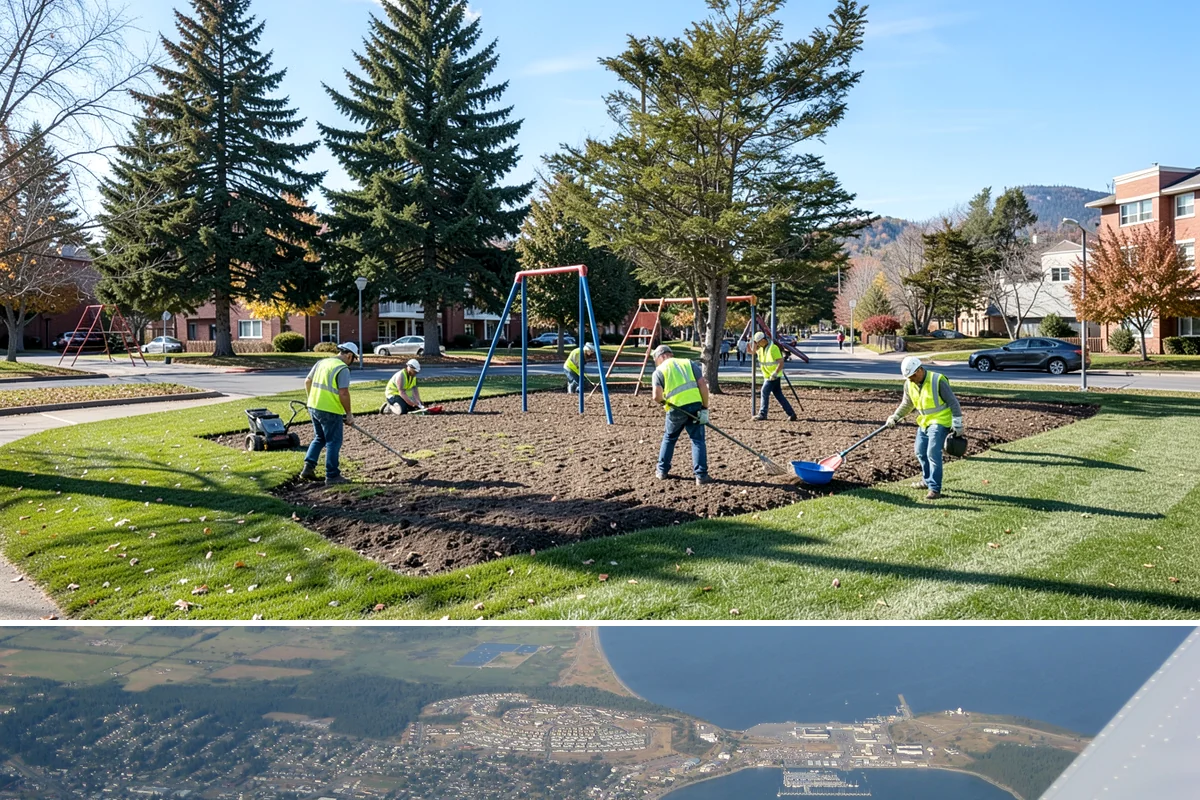 Municipal Court Facility Maintenance in Oak Harbor, Island County, WA - Entry landscapes are refreshed each spring, while leaf and slip-hazard control take priority through the wet fall months.