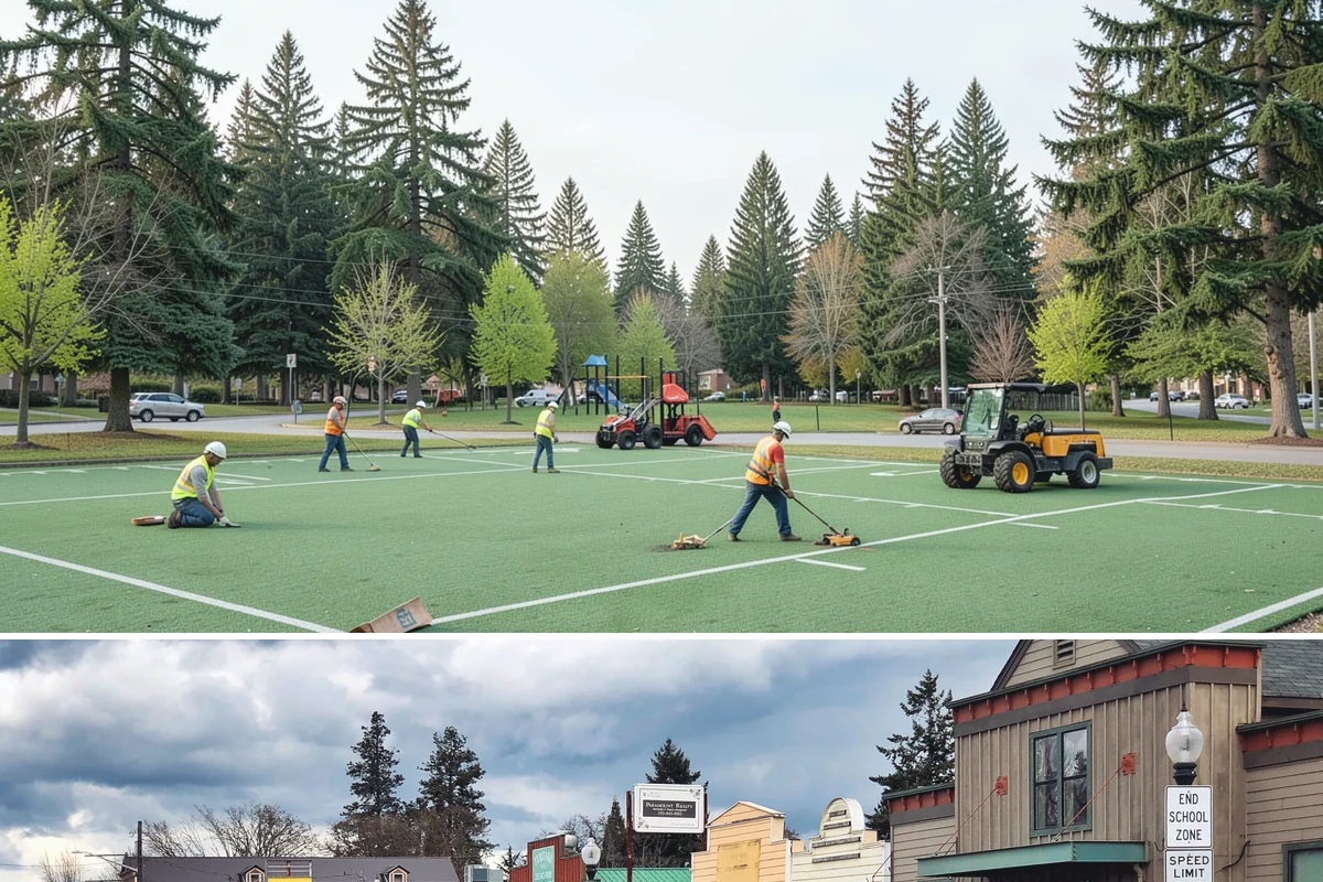 Municipal Court Facility Maintenance in Roy, Pierce County, WA - Entry landscapes are refreshed each spring, while leaf and slip-hazard control take priority through the wet fall months.