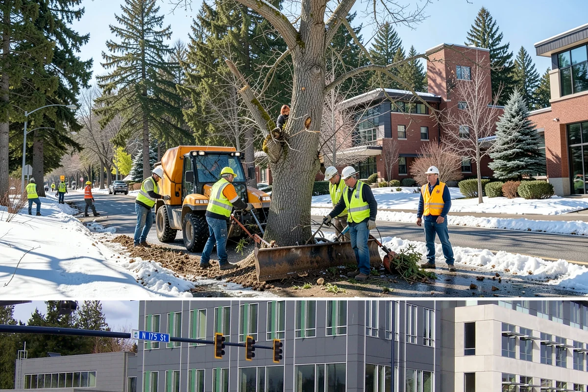 Municipal Court Facility Maintenance in Shoreline, King County, WA - Entry landscapes are refreshed each spring, while leaf and slip-hazard control take priority through the wet fall months.