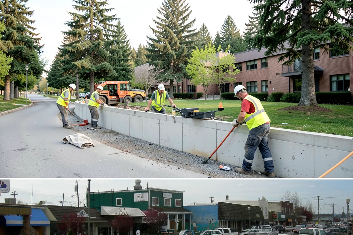 Municipal Court Facility Maintenance in Stanwood, Snohomish County, WA - Entry landscapes are refreshed each spring, while leaf and slip-hazard control take priority through the wet fall months.