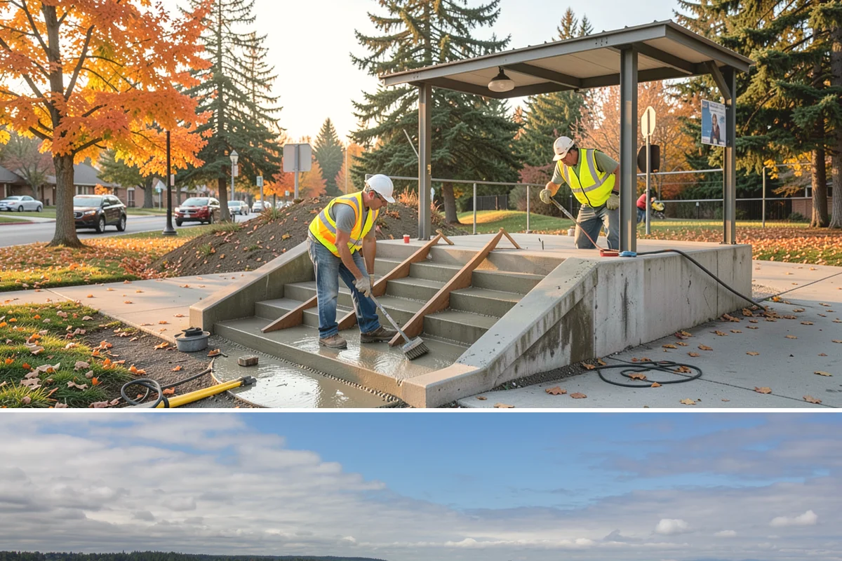 Municipal Court Facility Maintenance in University Place, Pierce County, WA - Entry landscapes are refreshed each spring, while leaf and slip-hazard control take priority through the wet fall months.