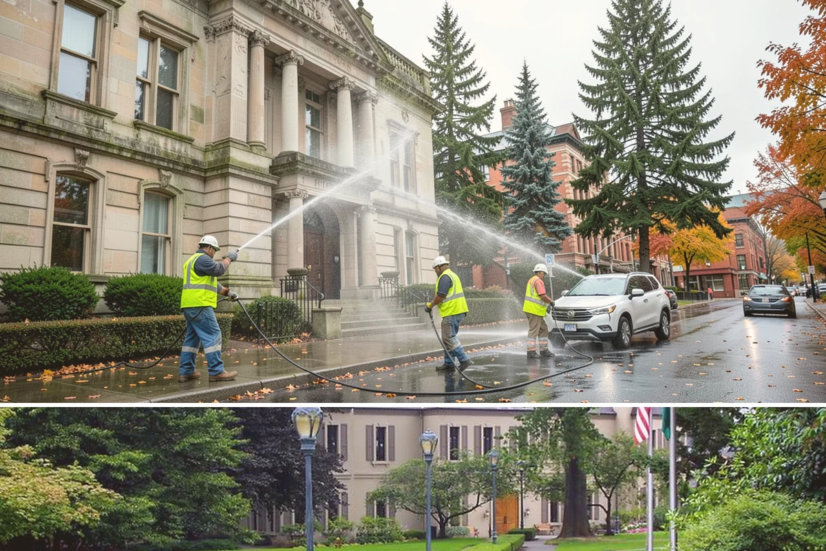 Municipal Court Facility Maintenance in Woodinville, King County, WA - Entry landscapes are refreshed each spring, while leaf and slip-hazard control take priority through the wet fall months.